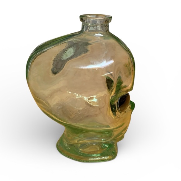 Alien Head Clear Green Glass Bottle Empty OUTER SPACE Vodka Decanter *NO LID - Picture 2 of 11
